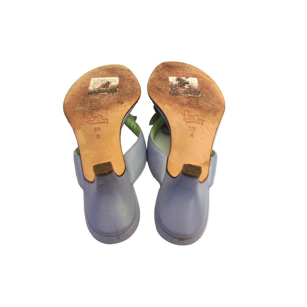 Lilly Pulitzer Floral Thong Kitten Heal Sandals Lavender Lime Sz. 8.5 M Leather - Picture 7 of 8